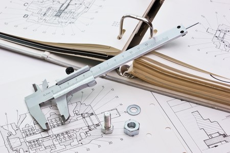 mechanical scheme and calipers with detailsの写真素材