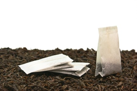 tea bags isolated on a white backgroundの写真素材