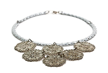 silver necklace isolated on whiteの写真素材