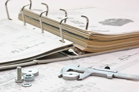 mechanical scheme and calipers with detailsの写真素材