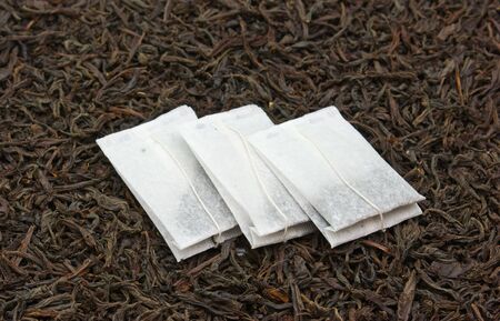 three paper bags with teaの写真素材