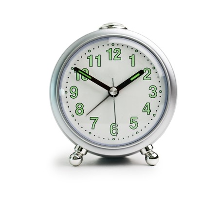 alarm clock isolated on white backgroundの写真素材