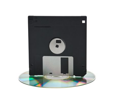 CD and floppy disk isolated on whiteの写真素材