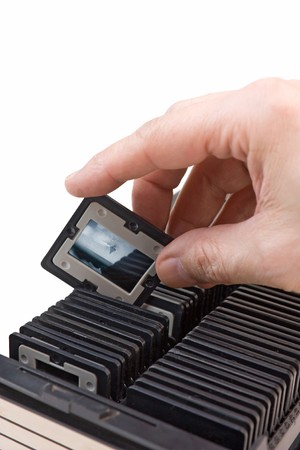 Archive slide film in box isolated on a white background