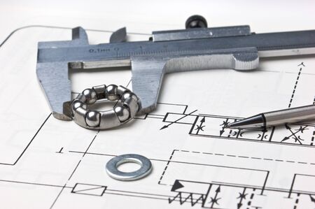 mechanical scheme and calipers with bearingの写真素材