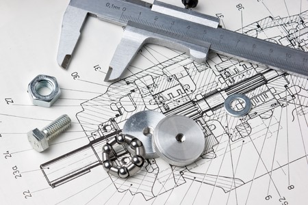 mechanical scheme and calipers with bearingの写真素材