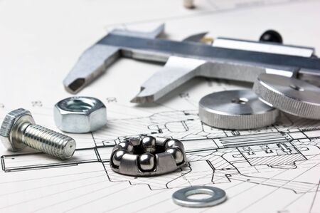 mechanical scheme and calipers with bearingの写真素材