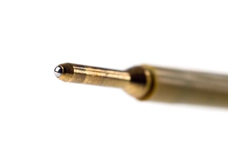 closeup the tip of a ballpoint pen Isolated on white backgroundの写真素材