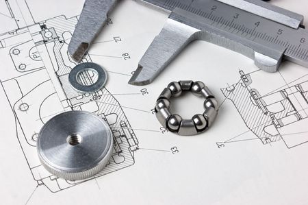 mechanical scheme and calipers with bearingの写真素材