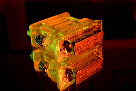 computer plug in  multicolored lightsの写真素材