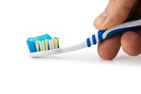 toothbrush with toothpaste  isolated on white backgroundの写真素材