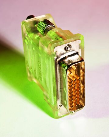 computer plug in  multicolored lightsの写真素材