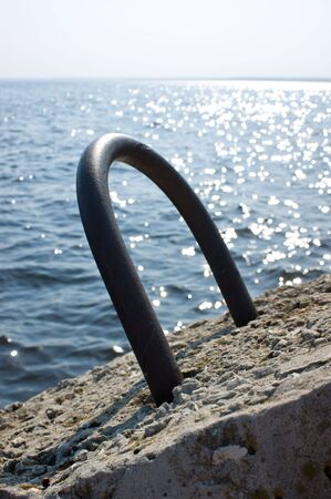 concrete block on the beachの写真素材