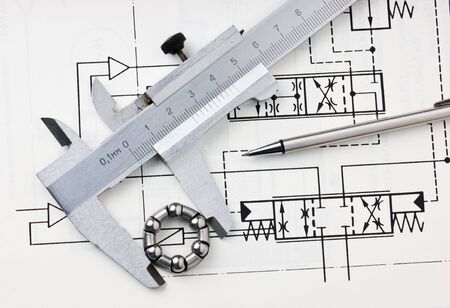 mechanical scheme and calipers with bearingの写真素材