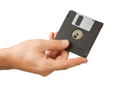 ifloppy disk in hand  isolated  solated on white backgroundの写真素材