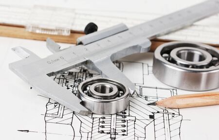 mechanical scheme and calipers with bearingの写真素材