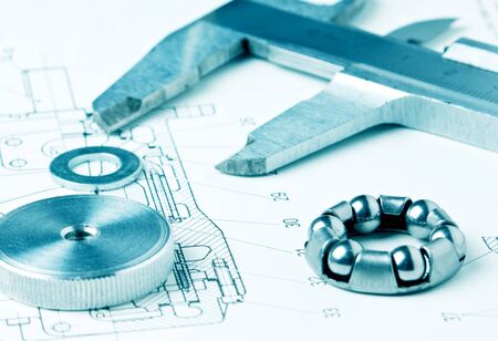 mechanical scheme and calipers with bearingの写真素材
