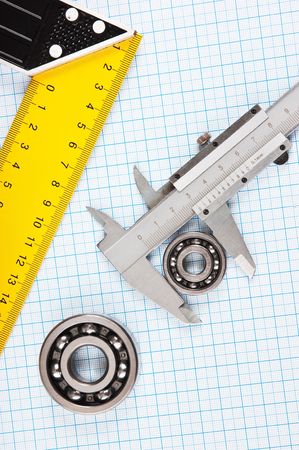callipers with bearing on graph paperの写真素材