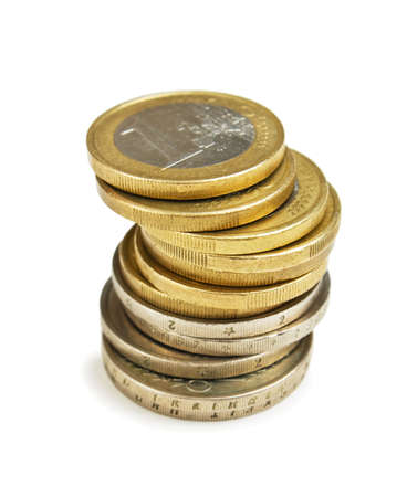 Stack coins isolated on whiteの写真素材