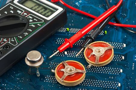 old electronic components on printed circuit board