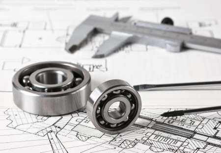 Technical drawing and callipers with  bearingの写真素材