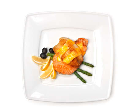dish of fried meat baked in pastry isolated on white backgroundの写真素材
