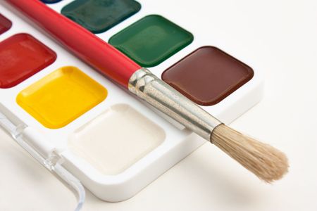 watercolor paints and  brushes の写真素材