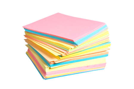 stack of colored paper isolated on white backgroundの写真素材