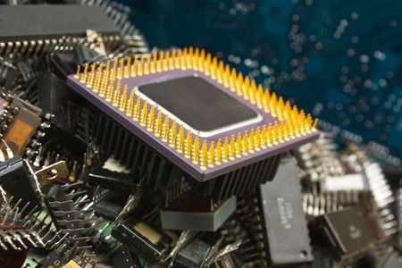 pile old electronic chip  and componentsの写真素材