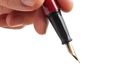 pen in hand  isolated on white backgroundの写真素材