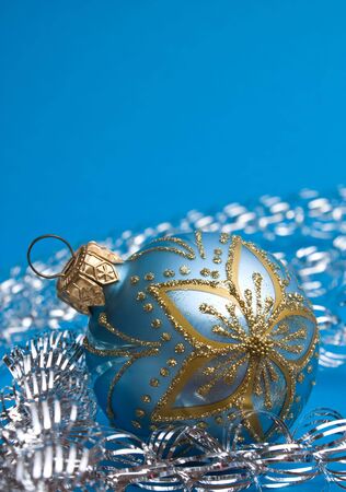 Christmas decoration on a blue backgroundの写真素材