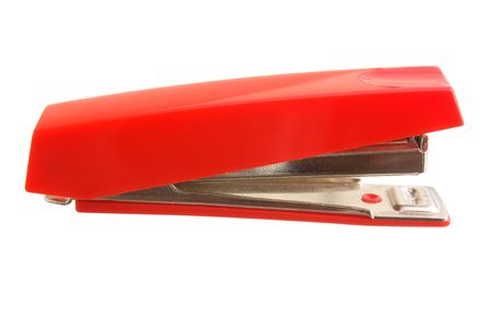 red stapler isolated on white backgroundの写真素材