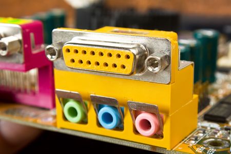 old computer connector on the electronic boardの写真素材