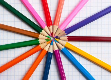 colored pencils at school notebookの写真素材