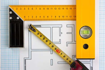 development drawings and tools on graph paperの写真素材