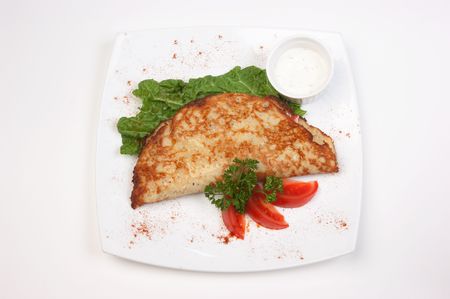 dish of pancakes with vegetablesの写真素材