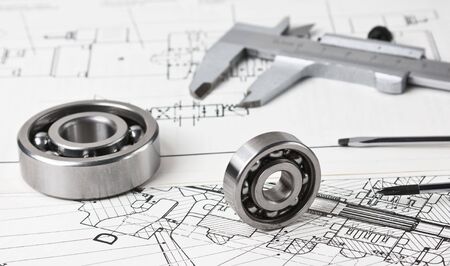 Technical drawing and callipers with  bearingの写真素材