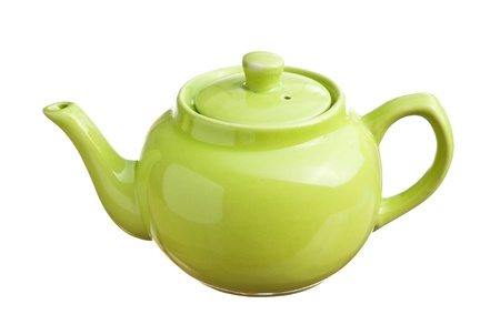 green teapot  isolated on white backgroundの写真素材