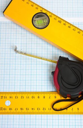 development drawings and tools on graph paperの写真素材