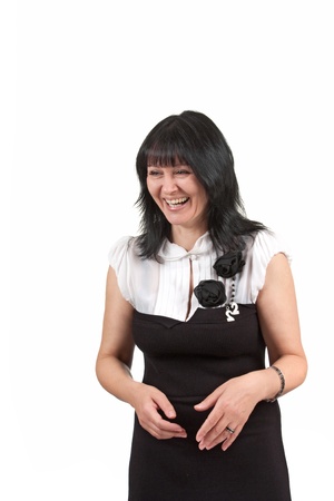 smiling woman in a dress  isolated on a white  backgroundの写真素材