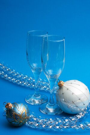Christmas decoration on a blue backgroundの写真素材