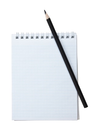 notebook and a black pencil isolated on a white  backgroundの写真素材
