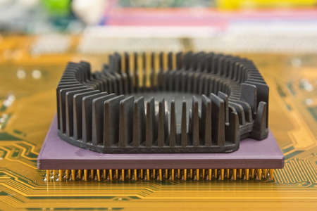 old silicon chip on the electronic boardの写真素材