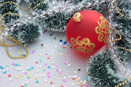 Christmas decoration on Christmas backgroundの写真素材