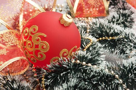 Christmas decoration on Christmas backgroundの写真素材