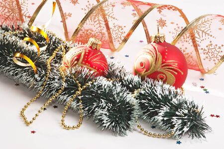 Christmas decoration on Christmas backgroundの写真素材