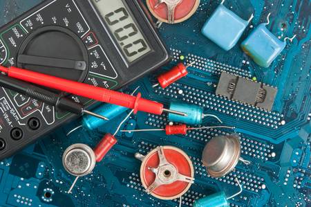 old electronic components on printed circuit board