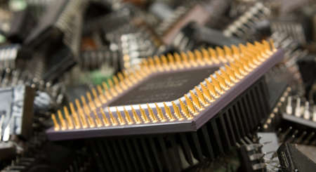 pile old electronic chip  and components