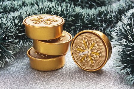 Christmas candles on Christmas background の写真素材