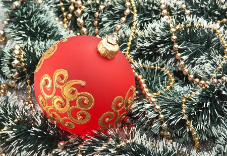 Christmas decoration on Christmas backgroundの写真素材
